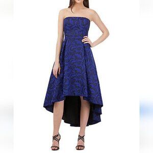 BRIAN BAILEY | Jacquard gown dress strapless hi-lo lace royal blue black sz 12